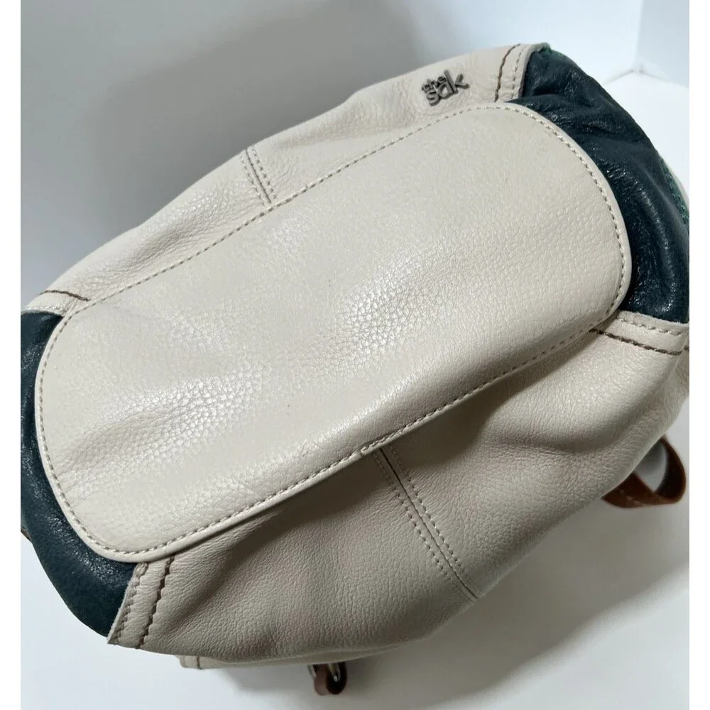 The Sak Kendra Leather Satchel Bag Cream Tan Blue Green Colorblock NWT 1990's
